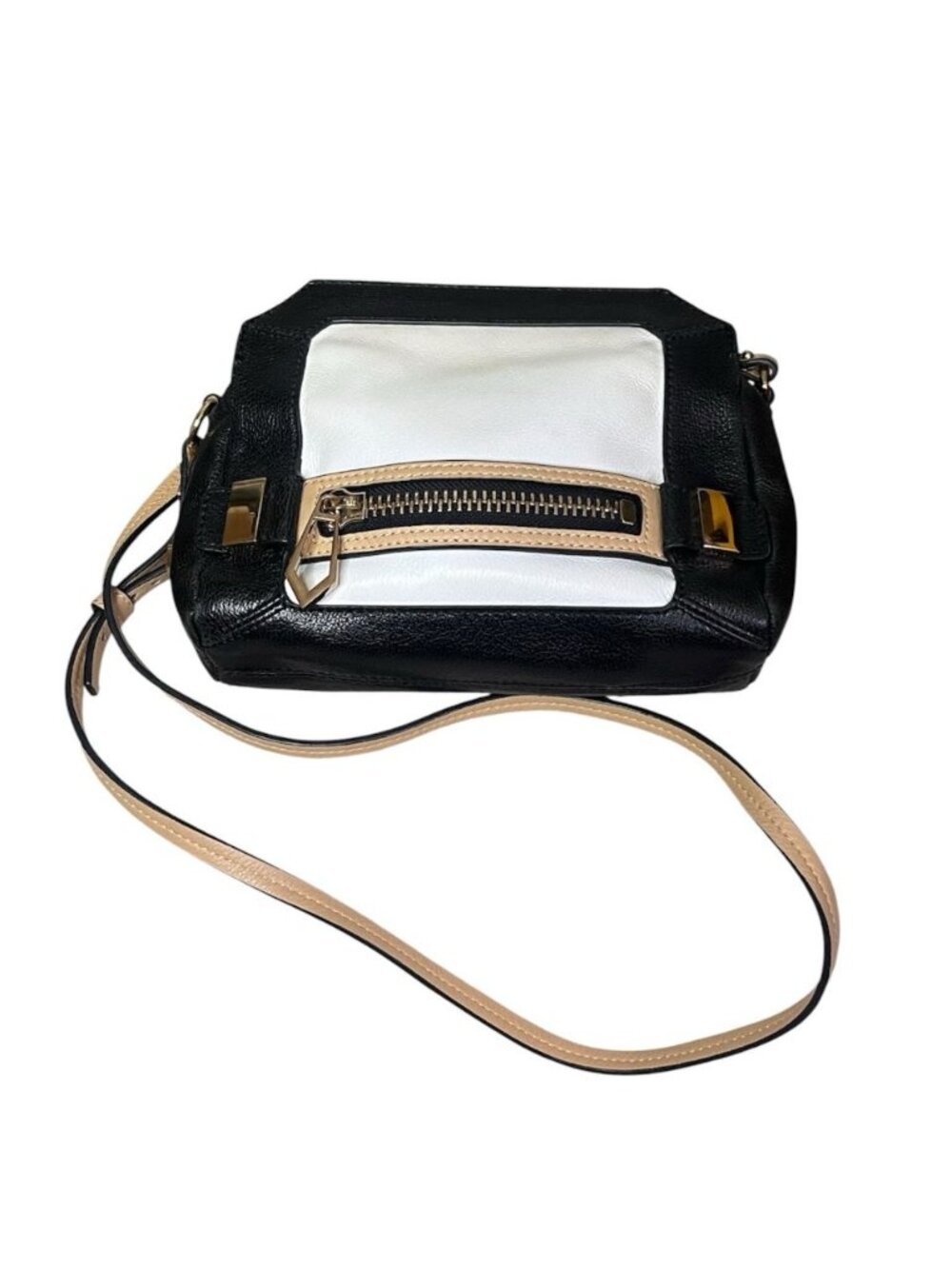 Botkier New York Colorblock Pebbled Leather Crossbody Bag Black White Tan Gold